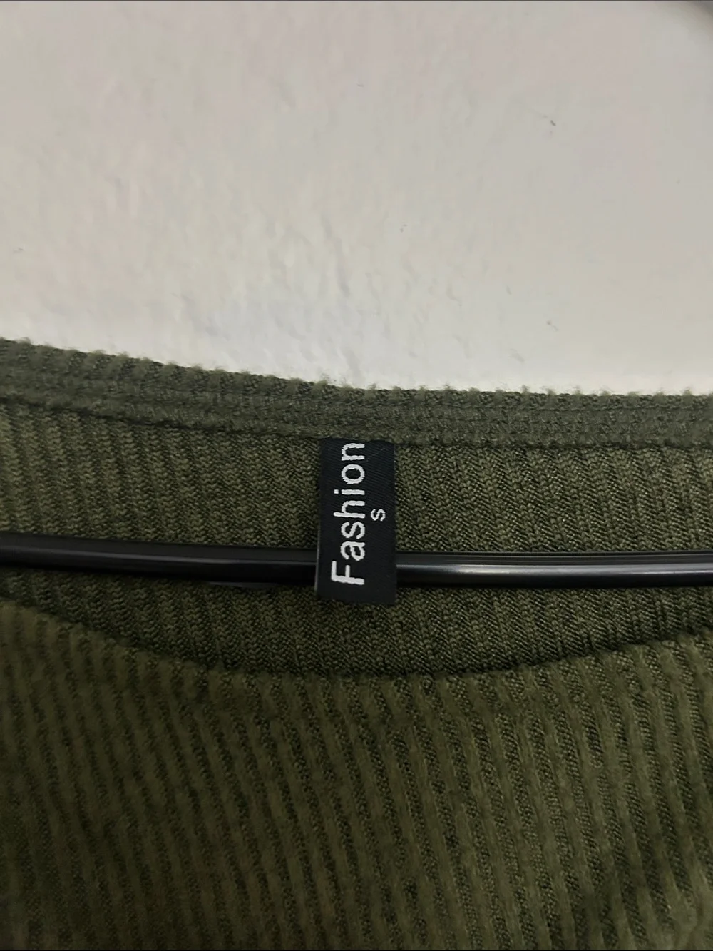 Off-Shoulder Ribbed Long-Sleeve Top in Olive